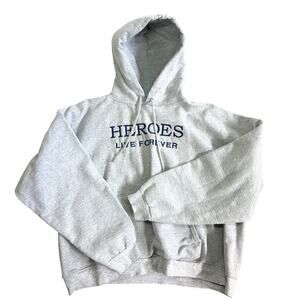 “HERO’S LIVE FOREVER” Grey Hoodie Hanes Heavy Cotton Embroidered Men’s Large